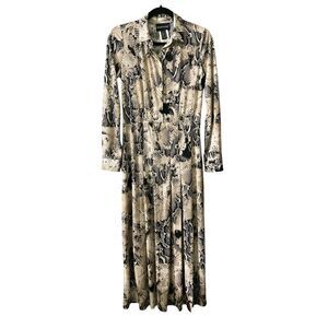 Frank Lyman snake print long sleeve pleated maxi shirt dress